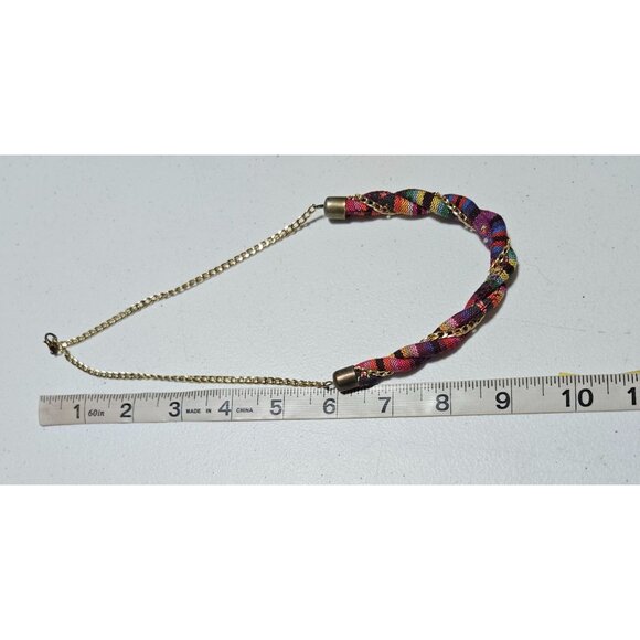 Boho Colorful Chunky Necklace Fabric Wrapped Gold Tone Chain Fashion Jewelry - Picture 4 of 5